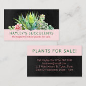 Carte De Visite Plante Succulent De Maison Noire Et Rose (Devant / Derrière)