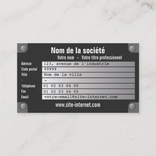 Carte De Visite plaque constructeur (Devant)