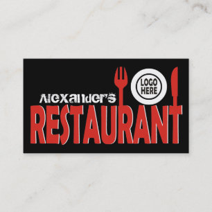 Carte De Visite Plaque de couverts en texte rouge noir blanc