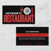 Carte De Visite Plaque de couverts en texte rouge noir blanc (Devant / Derrière)