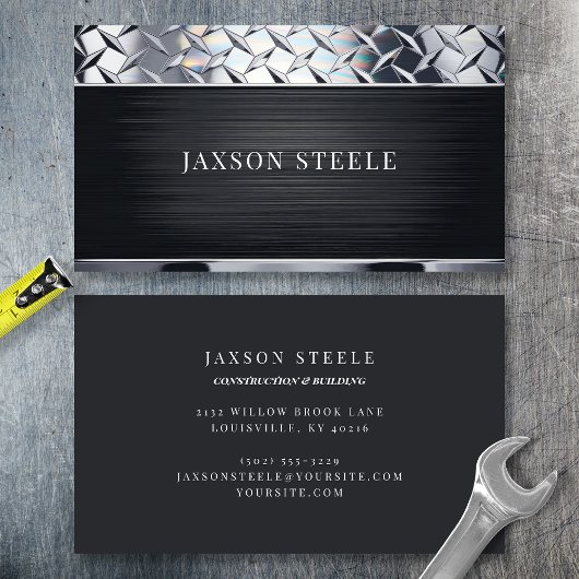 Carte De Visite Plaque de diamant en métal brossé noir professionn