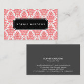 Carte De Visite Plaque de nom v3 - Damas - rose tropicale (Devant / Derrière)