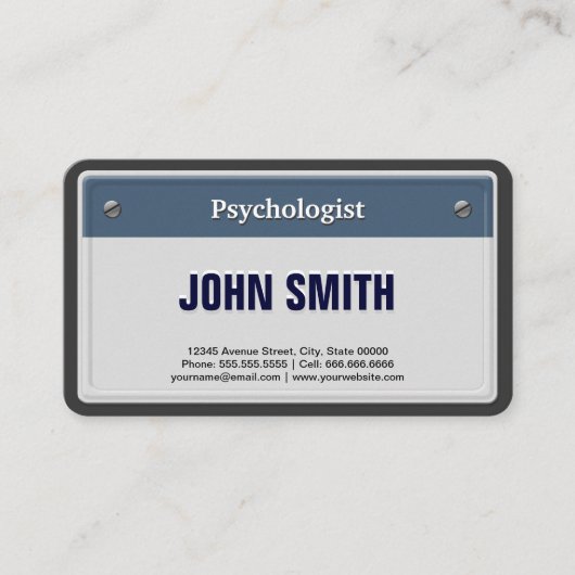 Carte De Visite Plaque de permis de voiture Cool psychologue (Devant)