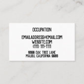 Carte De Visite plaque de rue (Dos)