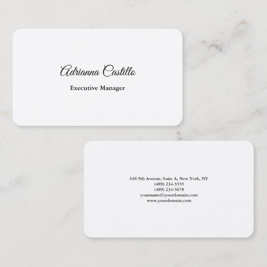 Carte De Visite Plaque de soie Simple Noir Blanc Minimal manuscrit (Devant / Derrière)