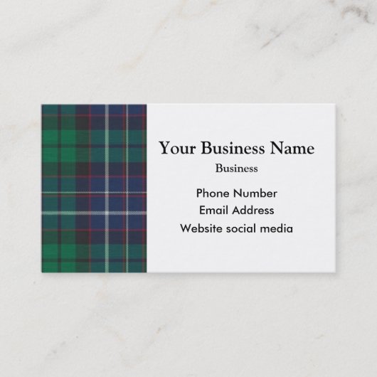 Carte De Visite Plaque de tartan bleu et vert (Devant)