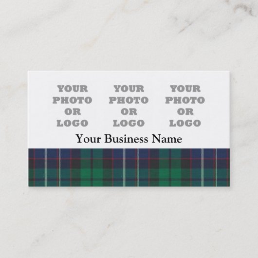 Carte De Visite Plaque de tartan bleu et vert (Devant)