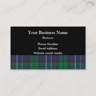 Carte De Visite Plaque de tartan bleu et vert en noir