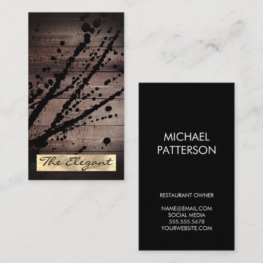 Carte De Visite Plaque d'huile d'or en bois rustique (Devant / Derrière)