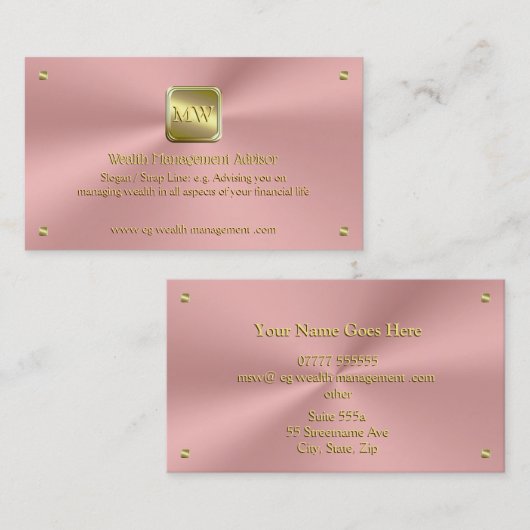 Carte De Visite Plaque d'identification or, rose poli, Conseiller (Devant / Derrière)