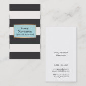 Carte De Visite Plaque dorée à rayures noires et blanches modernes (Devant / Derrière)