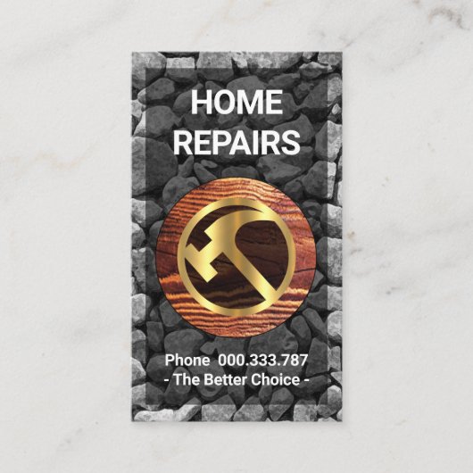 Carte De Visite Plaque en bois mural en pierre marteau doré (Devant)