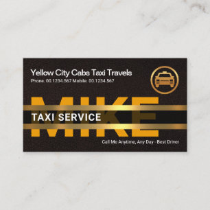 Carte De Visite Plaque en cuir Brown Taxi jaune Gold Nom