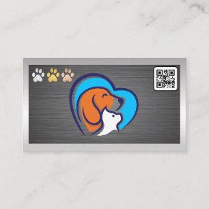 Carte De Visite Plaques du logo du chien de chat   Code QR