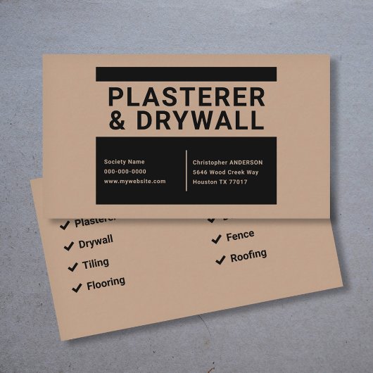 Carte De Visite Plasterer & Drywall - Noir & Brown