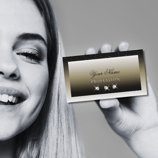 Carte De Visite Platine Beige Gradient Sparkle Diamonds Élégant