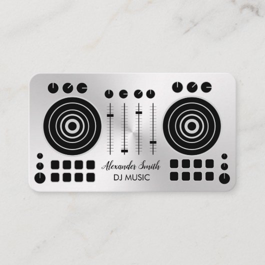 Carte De Visite Platine musicale argent noir Lecteur DJ Son Busi (Devant)
