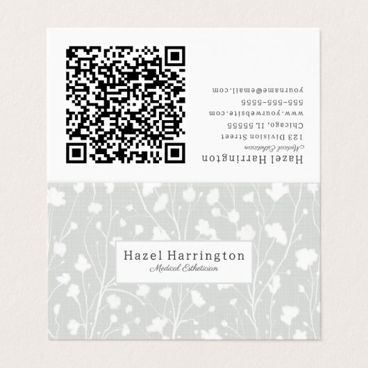 Carte de visite plié QR floral doux neutre (Extérieur déplié)