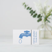 Carte De Visite Plomber bleu, robinet blanc captivant la plomberie (Debout devant)