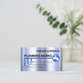 Carte De Visite Plomber de ligne de tuyau d'eau d'argent (Debout devant)