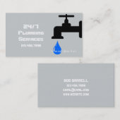 Carte De Visite Plomber moderne Gris Plumber Faucet Eau (Devant / Derrière)