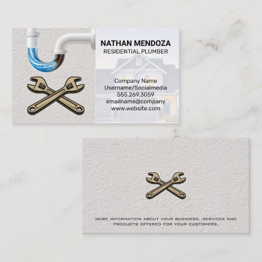 Carte De Visite Plomber résidentiel | Pièces bloquées | Dépouille (Devant / Derrière)