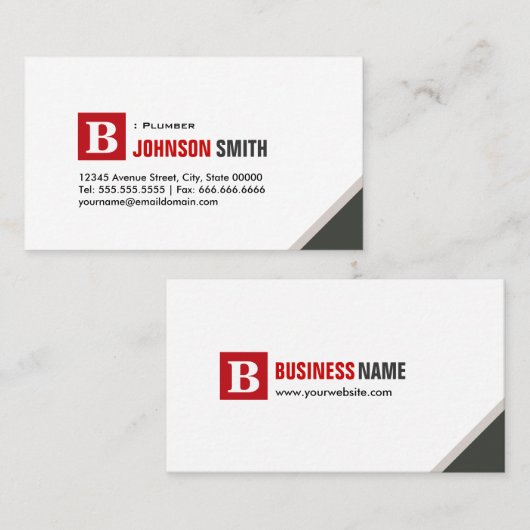 Carte De Visite Plomber - Simple Chic Rouge (Devant / Derrière)