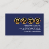 Carte De Visite Plomber Tilting Gold Line Couleurs bleues (Dos)