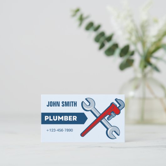 Carte De Visite Plombier Moderne Bleu (Debout devant)