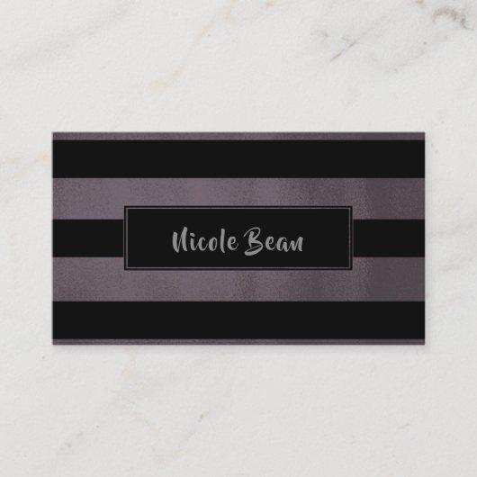 Carte De Visite Plum foncé Mauve & Bandes noires Chic Glam moderne (Devant)