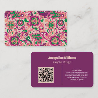 Carte De Visite Plum Groovy Psychedelic 60s 70s Floral 