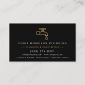 Carte De Visite Plumber Black & Gold Metallic QR Code (Devant)