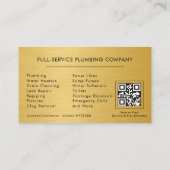 Carte De Visite Plumber Navy Blue & Gold Metallic QR Code (Dos)
