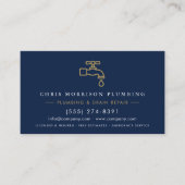 Carte De Visite Plumber Navy Blue & Gold Metallic QR Code (Devant)