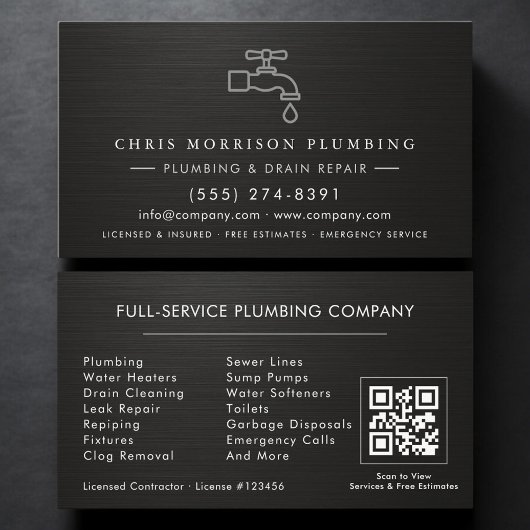 Carte De Visite Plumber QR Code Faucet Water Drop Icon