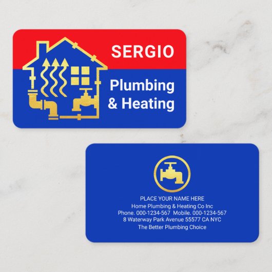 Carte De Visite Plumbing Heating Gold Pipe Home (Devant / Derrière)