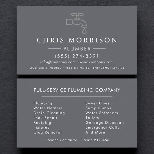 Carte De Visite Plumbing Plumber Gray Silver Minimalist