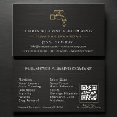 Carte De Visite Plumbing QR Code Metallic Black & Gold 