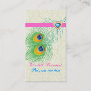 Carte De Visite Plume de paon bleu rose chaud qui attire l'œil