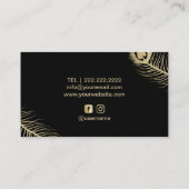 Carte De Visite Plume de paon d'or de coiffeur de maquilleur (Dos)