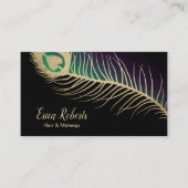 Carte De Visite Plume de paon d'or de coiffeur de maquilleur (Devant)