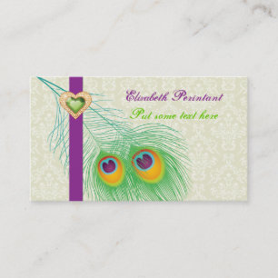 Carte De Visite Plume de paon violet vert accrocheur