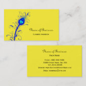 Carte De Visite Plume jaune et bleue à la mode de paon (Devant / Derrière)