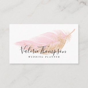 Carte De Visite Plume rose chic de parties scintillantes roses