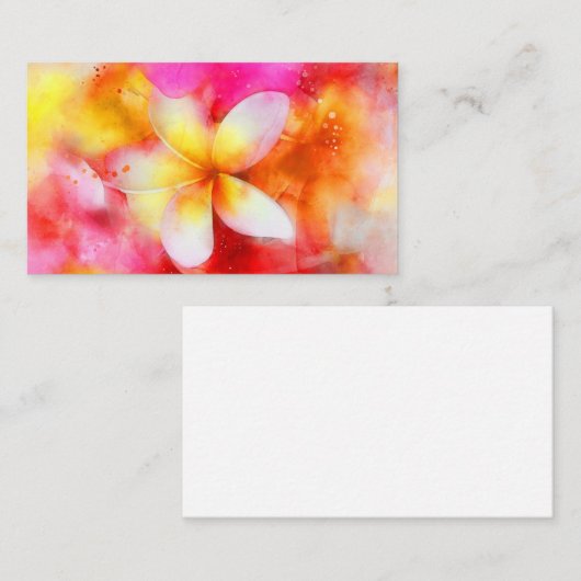 Carte De Visite Plumeria hawaïenne au néon rose, jaune et blanc (Devant / Derrière)