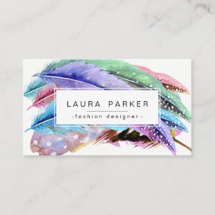 Carte De Visite Plumes Aquarelle Bohème Vintage Girly Chic