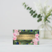 Carte De Visite Plumes de paon | Fleurs roses (Debout devant)