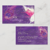 Carte De Visite Plumes de paon violet Mariage chic (Devant / Derrière)