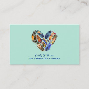 Carte De Visite Plumes en forme de coeur Aquarelle Design