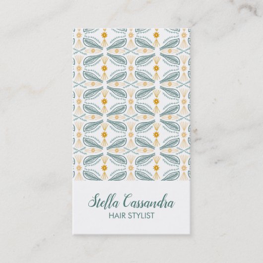 Carte De Visite Plumes feuille moderne Carrelage Motif Vert Or (Devant)